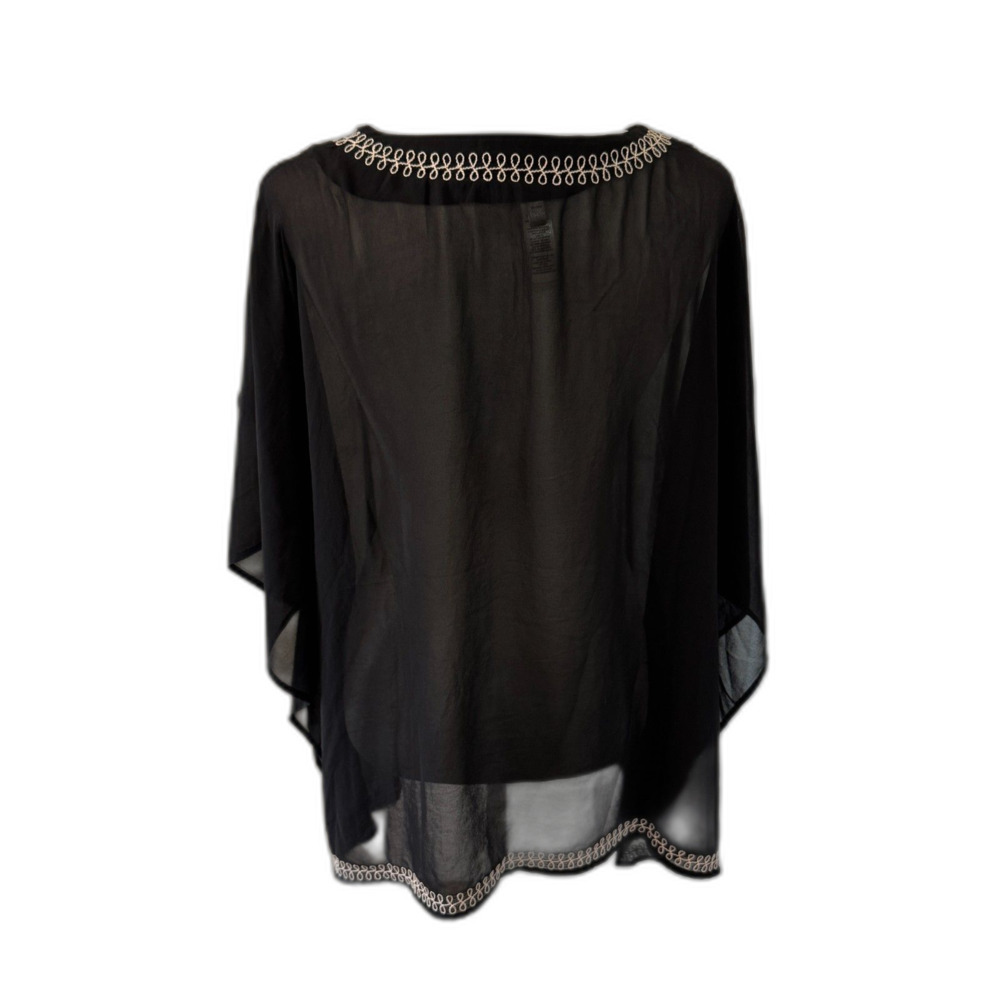 Chico's | Black Sheer Embroidered Detail Poncho Swim Coverup Size L / XL - Picture 4 of 6